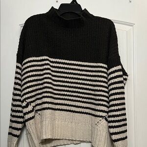 Wonderly Black and Cream Striped Cowl Sweater